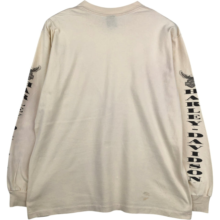 90'S Harley-Davidson Eagle Pattern Motorcycle Long-Sleeve T-Shirt, Made in USA, Men's Size L (approx.) cotton Beige type Vintage Second Hand