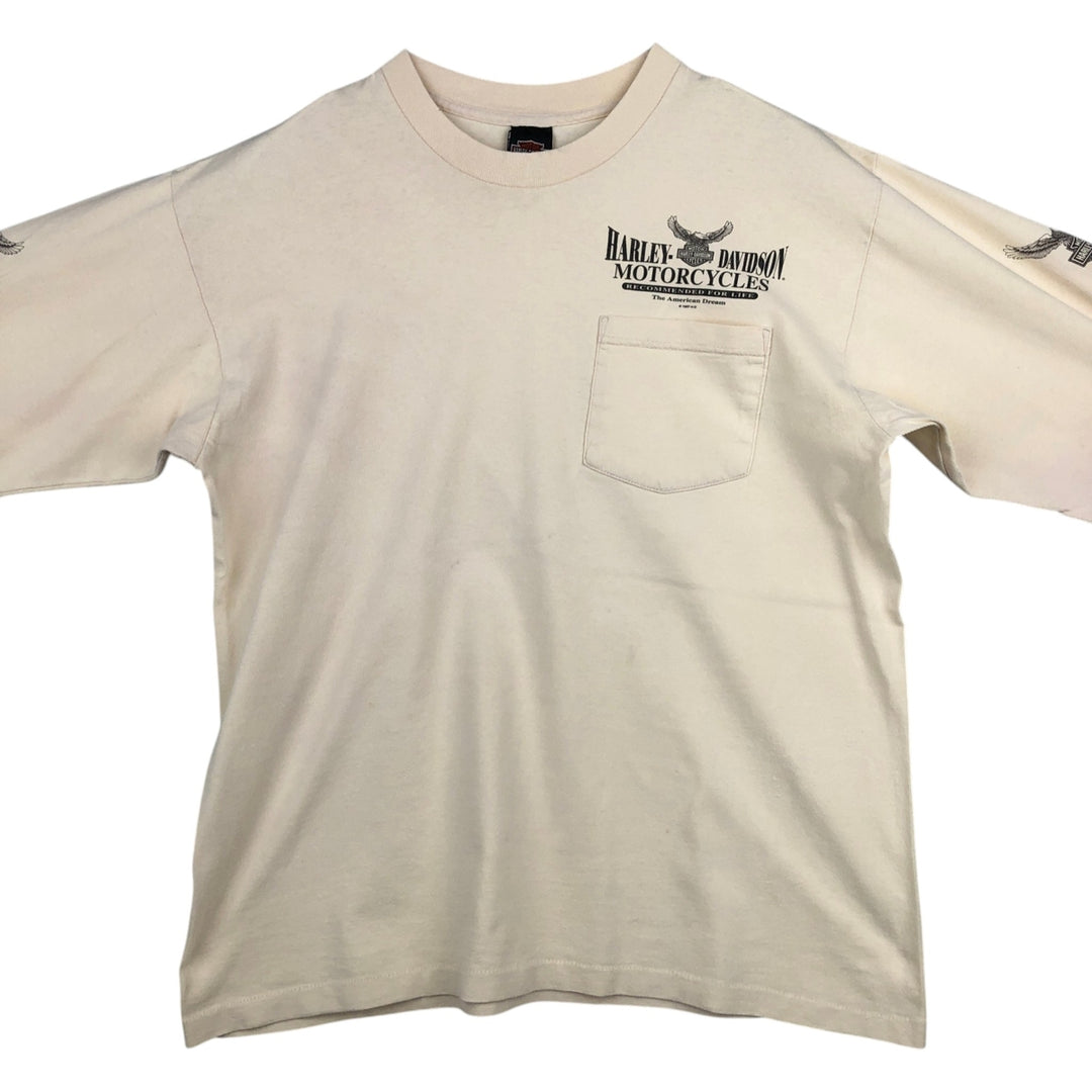 90'S Harley-Davidson Eagle Pattern Motorcycle Long-Sleeve T-Shirt, Made in USA, Men's Size L (approx.) cotton Beige type Vintage Second Hand