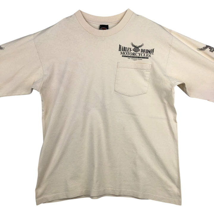 90'S Harley-Davidson Eagle Pattern Motorcycle Long-Sleeve T-Shirt, Made in USA, Men's Size L (approx.) cotton Beige type Vintage Second Hand