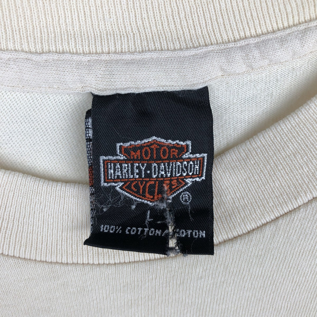 90'S Harley-Davidson Eagle Pattern Motorcycle Long-Sleeve T-Shirt, Made in USA, Men's Size L (approx.) cotton Beige type Vintage Second Hand