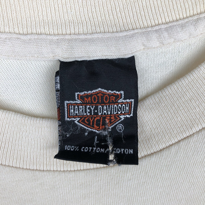 90'S Harley-Davidson Eagle Pattern Motorcycle Long-Sleeve T-Shirt, Made in USA, Men's Size L (approx.) cotton Beige type Vintage Second Hand