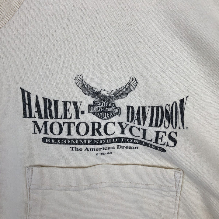 90'S Harley-Davidson Eagle Pattern Motorcycle Long-Sleeve T-Shirt, Made in USA, Men's Size L (approx.) cotton Beige type Vintage Second Hand