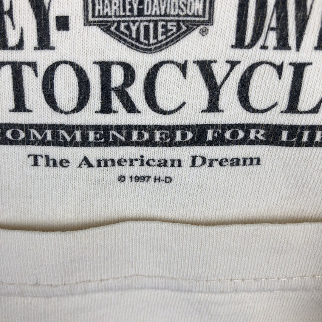 90'S Harley-Davidson Eagle Pattern Motorcycle Long-Sleeve T-Shirt, Made in USA, Men's Size L (approx.) cotton Beige type Vintage Second Hand