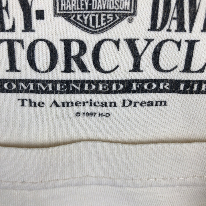 90'S Harley-Davidson Eagle Pattern Motorcycle Long-Sleeve T-Shirt, Made in USA, Men's Size L (approx.) cotton Beige type Vintage Second Hand