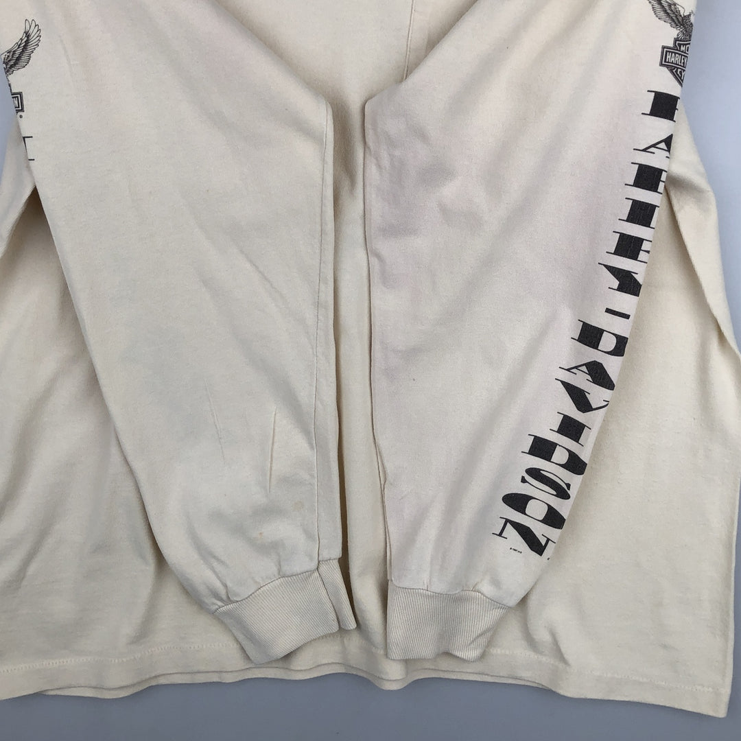 90'S Harley-Davidson Eagle Pattern Motorcycle Long-Sleeve T-Shirt, Made in USA, Men's Size L (approx.) cotton Beige type Vintage Second Hand