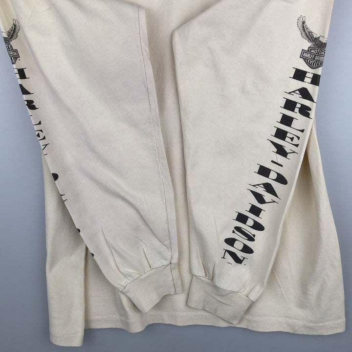 90'S Harley-Davidson Eagle Pattern Motorcycle Long-Sleeve T-Shirt, Made in USA, Men's Size L (approx.) cotton Beige type Vintage Second Hand
