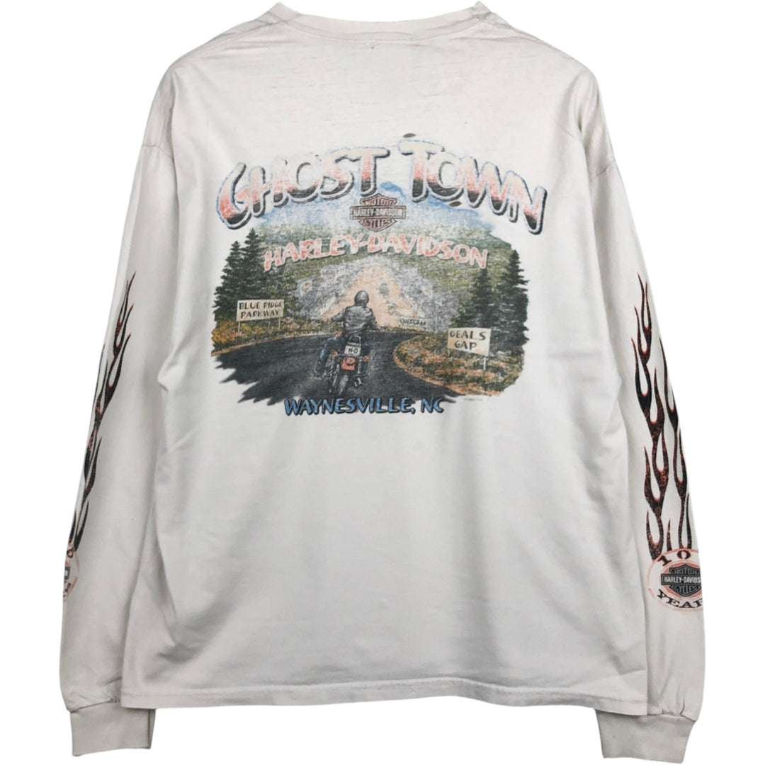 2000'S Harley-Davidson Fire Pattern Long Sleeve T-Shirt, Made in USA, Men's Size XL cotton white type Vintage Second Hand