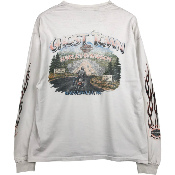 2000'S Harley-Davidson Fire Pattern Long Sleeve T-Shirt, Made in USA, Men's Size XL cotton white type Vintage Second Hand