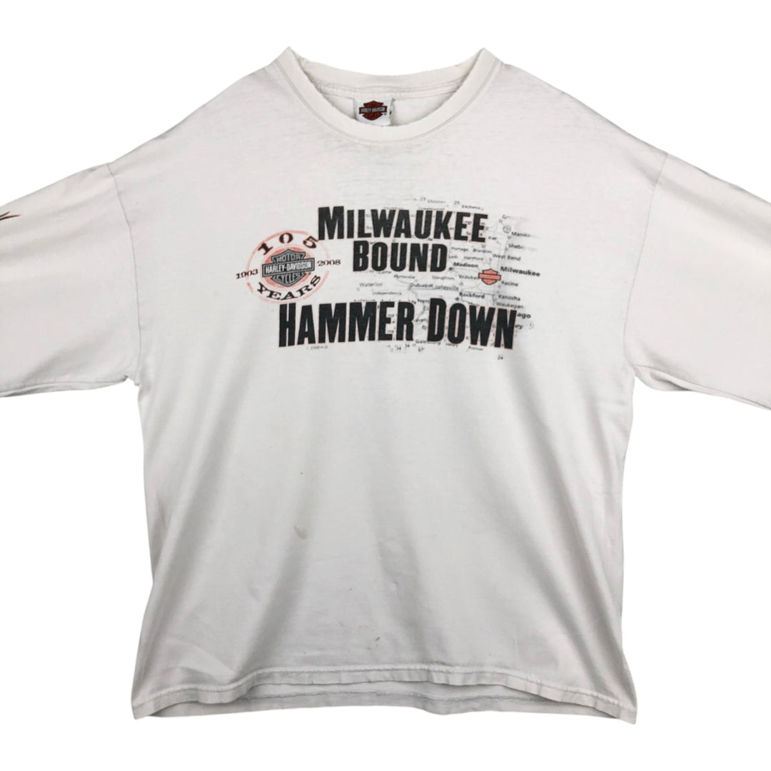 2000'S Harley-Davidson Fire Pattern Long Sleeve T-Shirt, Made in USA, Men's Size XL cotton white type Vintage Second Hand