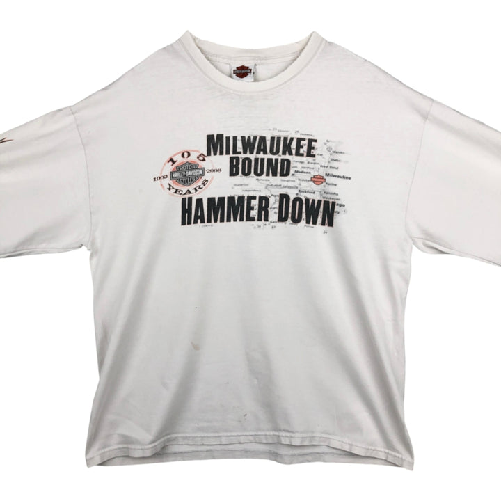 2000'S Harley-Davidson Fire Pattern Long Sleeve T-Shirt, Made in USA, Men's Size XL cotton white type Vintage Second Hand