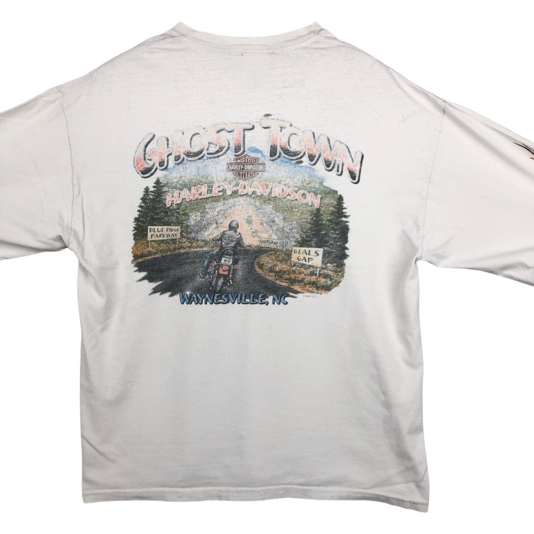 2000'S Harley-Davidson Fire Pattern Long Sleeve T-Shirt, Made in USA, Men's Size XL cotton white type Vintage Second Hand