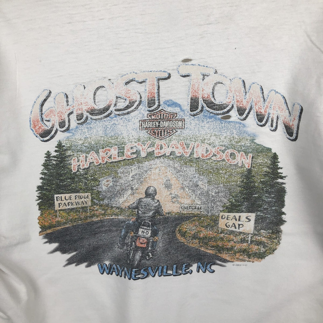 2000'S Harley-Davidson Fire Pattern Long Sleeve T-Shirt, Made in USA, Men's Size XL cotton white type Vintage Second Hand