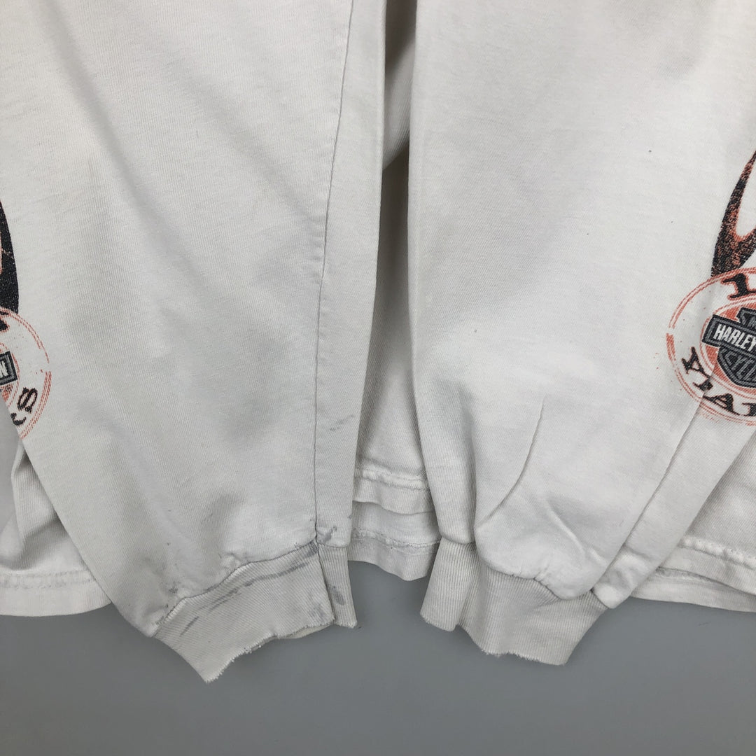 2000'S Harley-Davidson Fire Pattern Long Sleeve T-Shirt, Made in USA, Men's Size XL cotton white type Vintage Second Hand