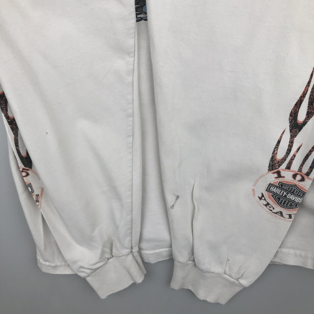 2000'S Harley-Davidson Fire Pattern Long Sleeve T-Shirt, Made in USA, Men's Size XL cotton white type Vintage Second Hand