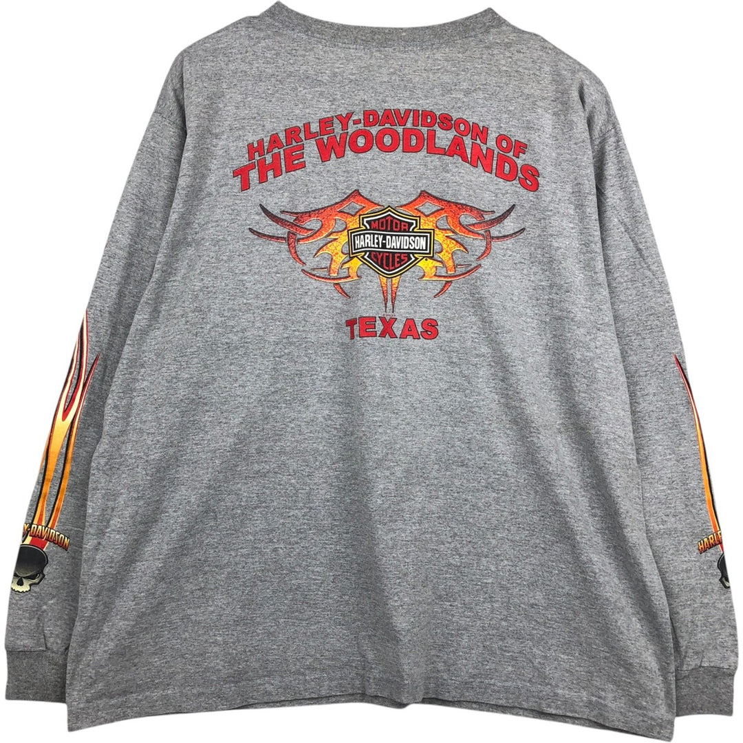 2000'S Harley-Davidson Fire Pattern Skull Pattern Long-Sleeve T-Shirt (Men's XXL equivalent) unclear gray type Vintage Second Hand