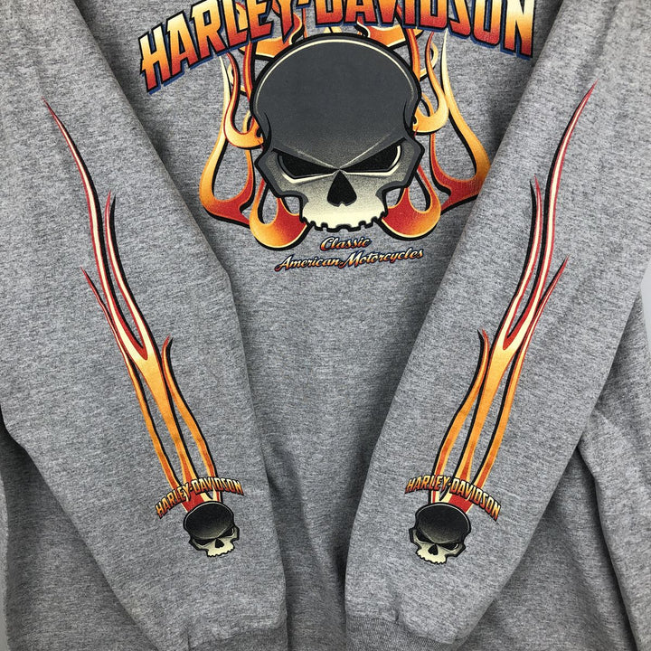 2000'S Harley-Davidson Fire Pattern Skull Pattern Long-Sleeve T-Shirt (Men's XXL equivalent) unclear gray type Vintage Second Hand