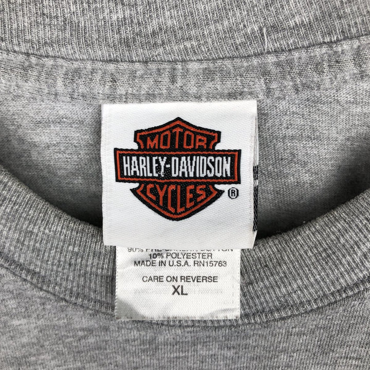 2000'S Harley-Davidson Skull Pattern Motorcycle Long-Sleeve T-Shirt, Made in USA, Men's XL equivalent. cotton gray type Vintage Second Hand