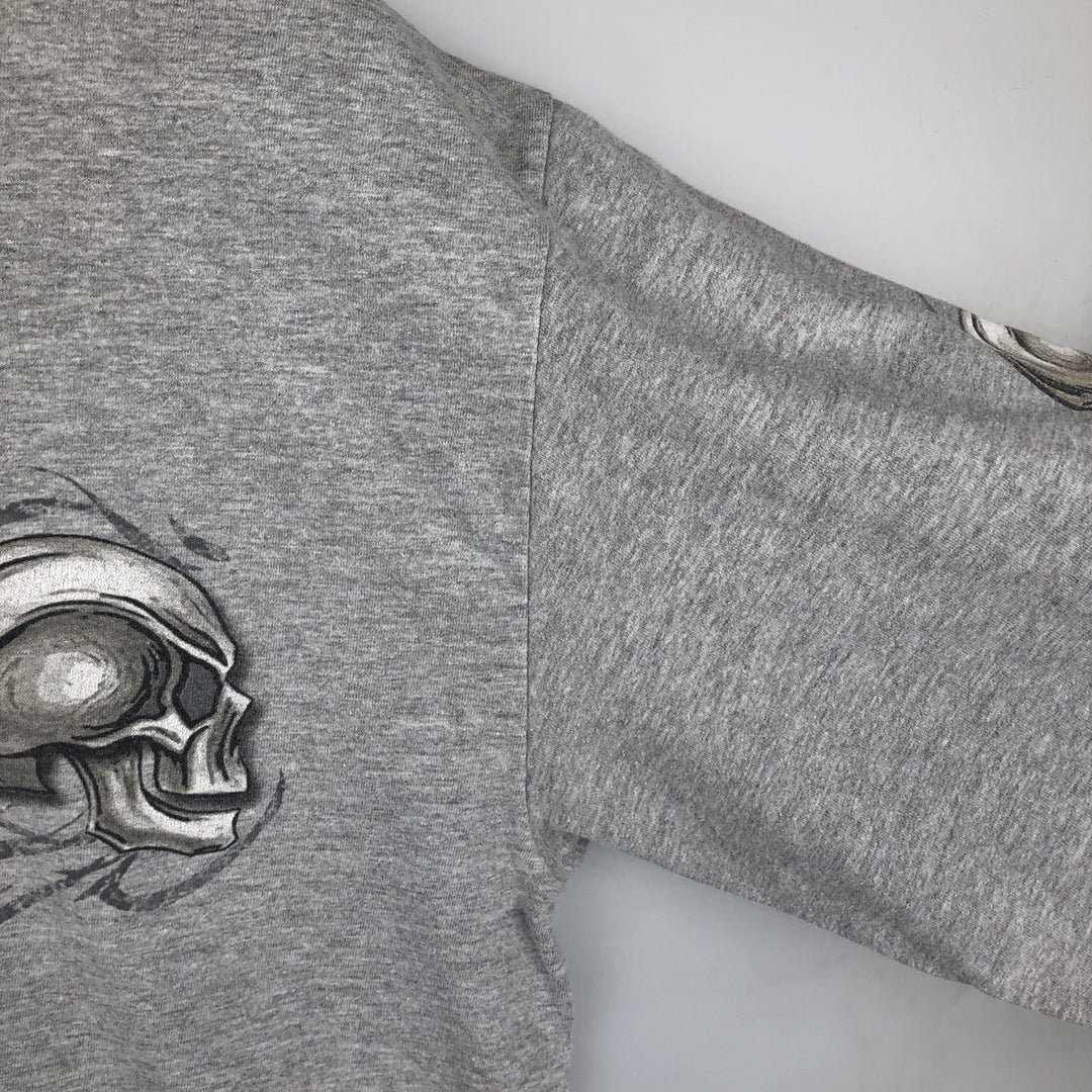 2000'S Harley-Davidson Skull Pattern Motorcycle Long-Sleeve T-Shirt, Made in USA, Men's XL equivalent. cotton gray type Vintage Second Hand