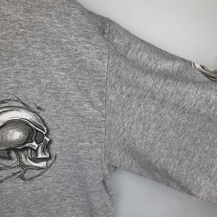 2000'S Harley-Davidson Skull Pattern Motorcycle Long-Sleeve T-Shirt, Made in USA, Men's XL equivalent. cotton gray type Vintage Second Hand