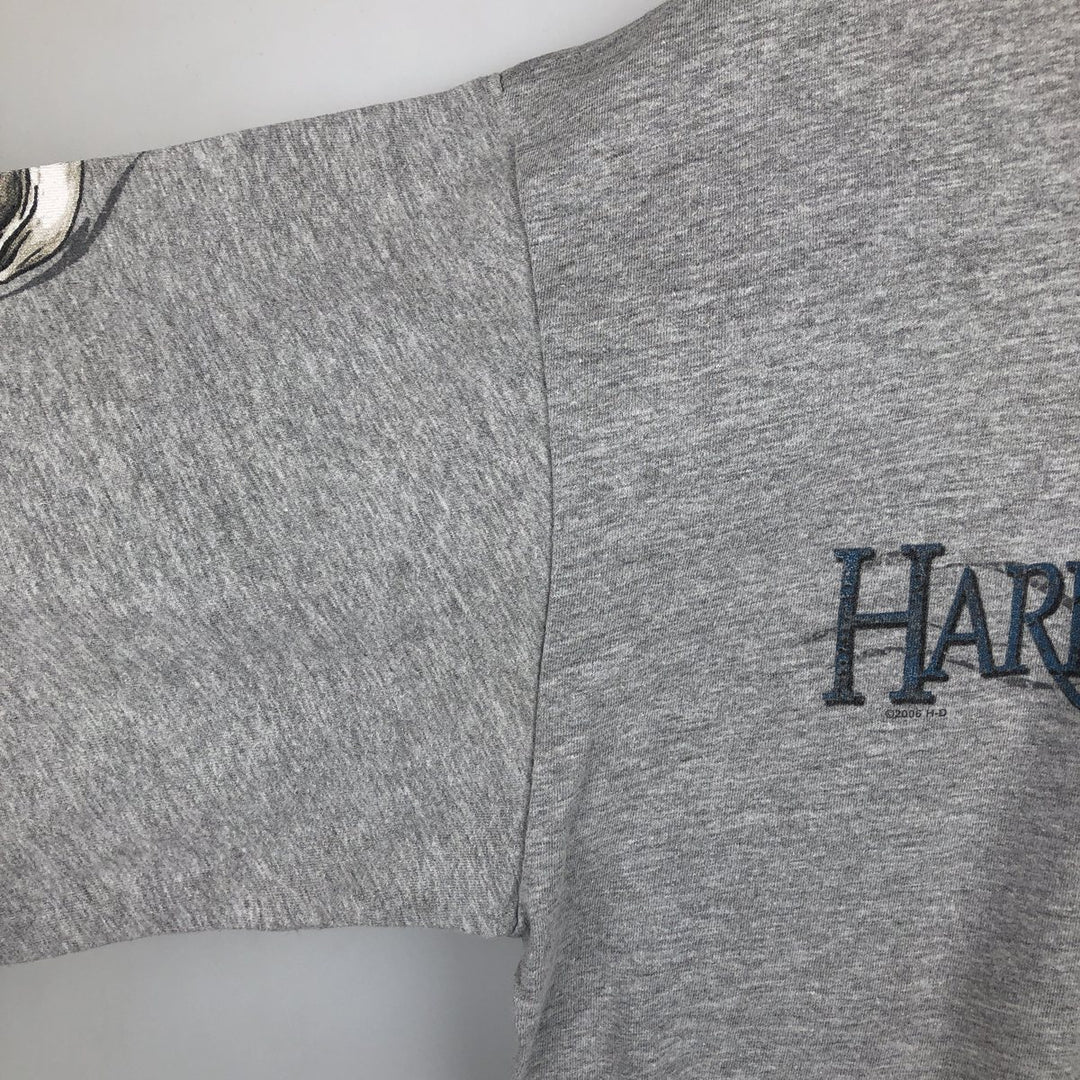 2000'S Harley-Davidson Skull Pattern Motorcycle Long-Sleeve T-Shirt, Made in USA, Men's XL equivalent. cotton gray type Vintage Second Hand