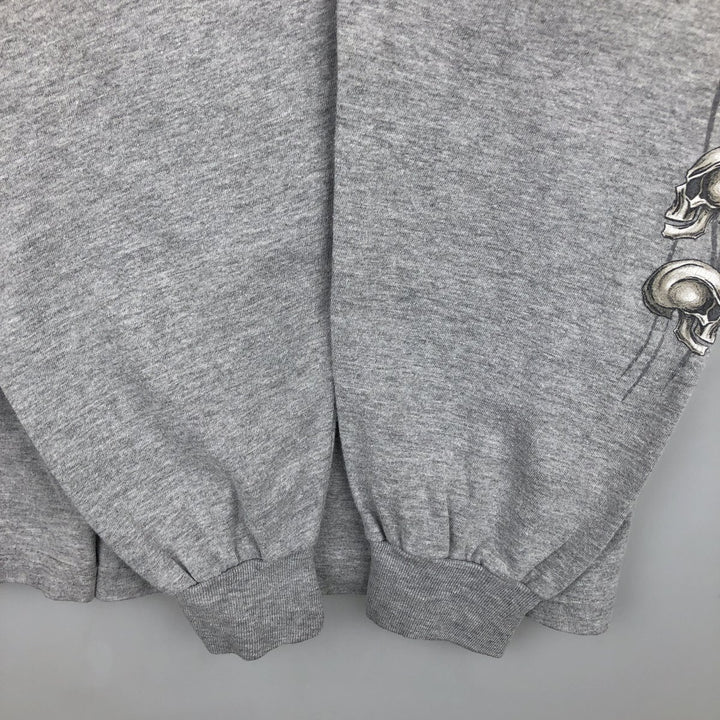 2000'S Harley-Davidson Skull Pattern Motorcycle Long-Sleeve T-Shirt, Made in USA, Men's XL equivalent. cotton gray type Vintage Second Hand