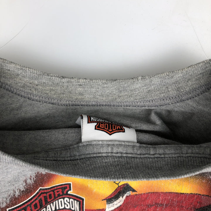 2000'S Harley-Davidson Skull Pattern Motorcycle Long-Sleeve T-Shirt, Made in USA, Men's XL equivalent. cotton gray type Vintage Second Hand