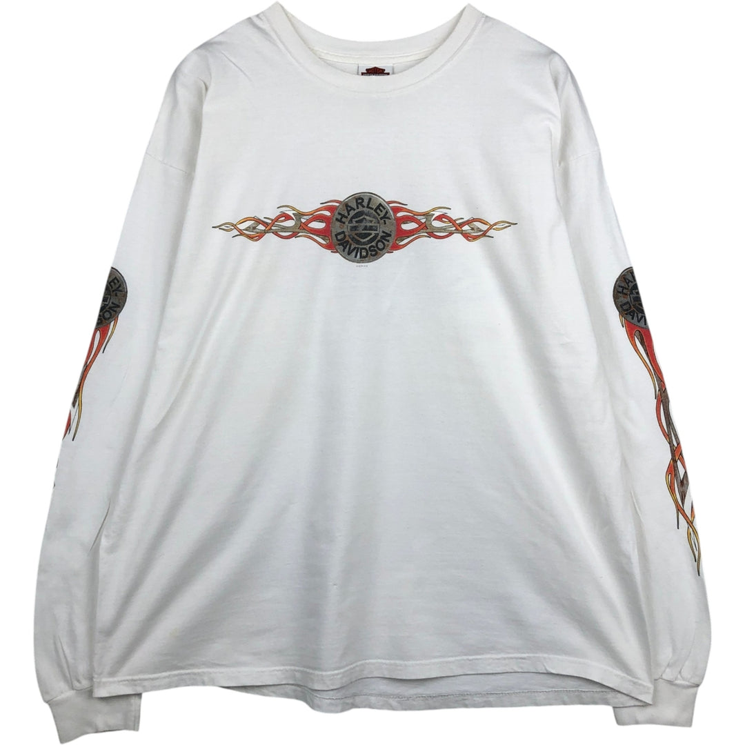 00'S Harley-Davidson Fire Pattern Long Sleeve T-Shirt Made in USA Men's XXL cotton white type Vintage Second Hand