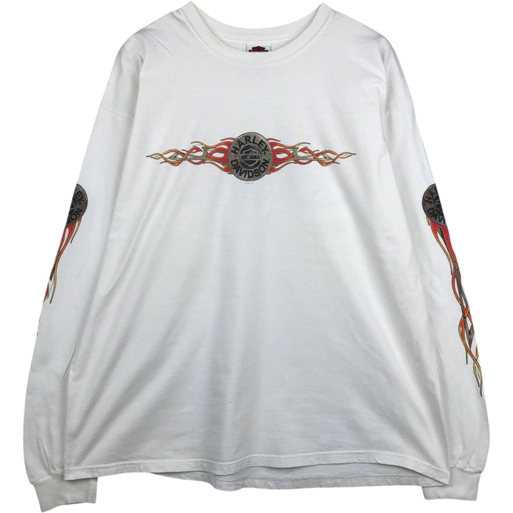 00'S Harley-Davidson Fire Pattern Long Sleeve T-Shirt Made in USA Men's XXL cotton white type Vintage Second Hand