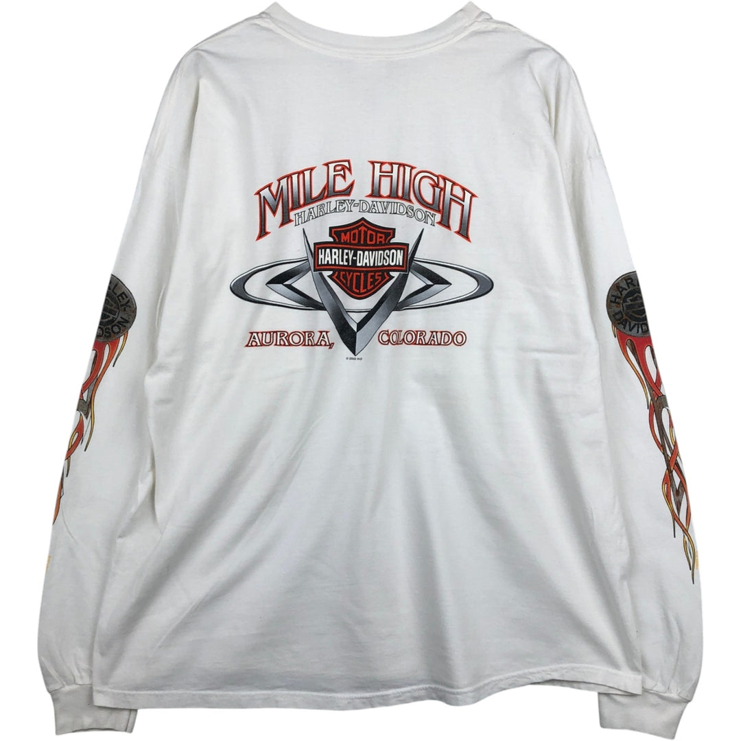 00'S Harley-Davidson Fire Pattern Long Sleeve T-Shirt Made in USA Men's XXL cotton white type Vintage Second Hand