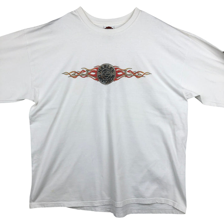 00'S Harley-Davidson Fire Pattern Long Sleeve T-Shirt Made in USA Men's XXL cotton white type Vintage Second Hand