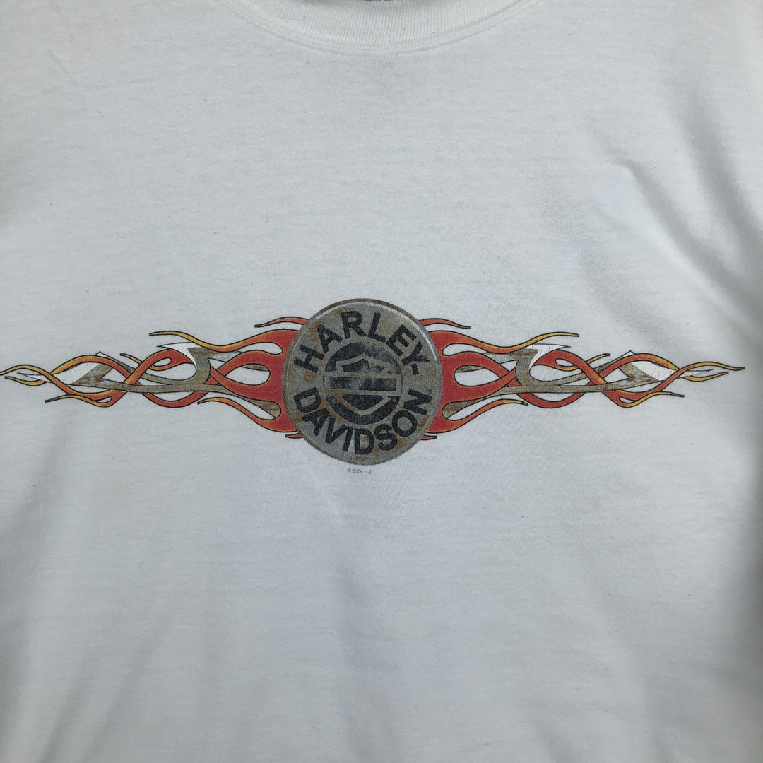 00'S Harley-Davidson Fire Pattern Long Sleeve T-Shirt Made in USA Men's XXL cotton white type Vintage Second Hand