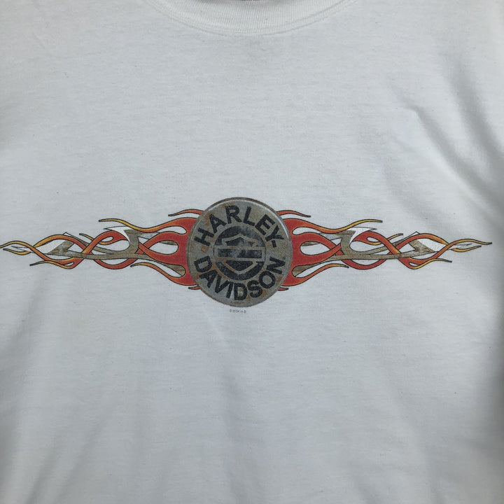 00'S Harley-Davidson Fire Pattern Long Sleeve T-Shirt Made in USA Men's XXL cotton white type Vintage Second Hand