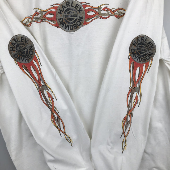 00'S Harley-Davidson Fire Pattern Long Sleeve T-Shirt Made in USA Men's XXL cotton white type Vintage Second Hand
