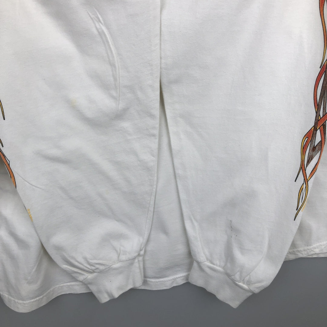 00'S Harley-Davidson Fire Pattern Long Sleeve T-Shirt Made in USA Men's XXL cotton white type Vintage Second Hand