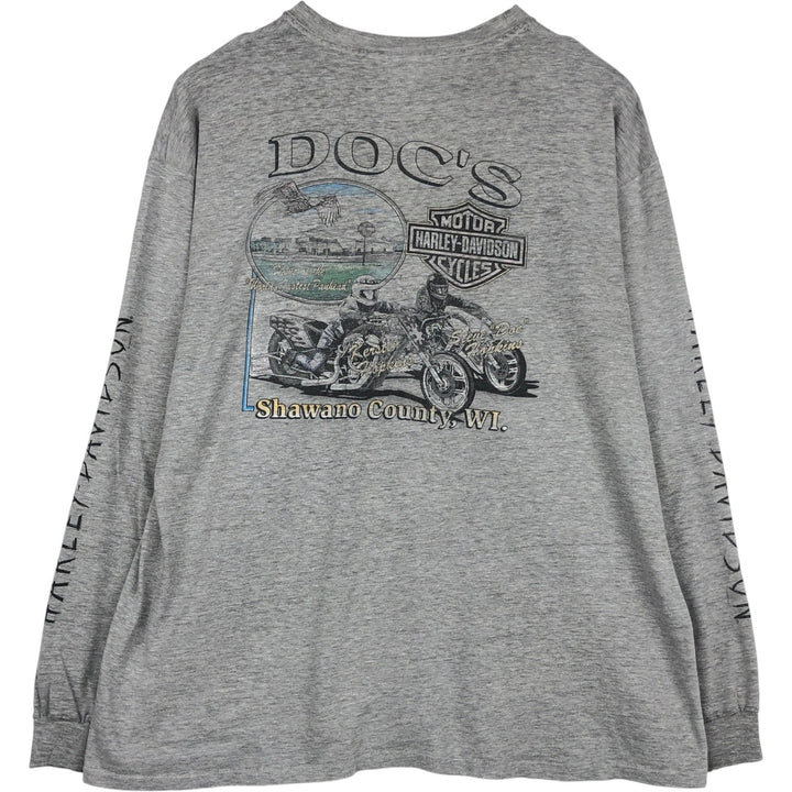 Hanes Harley-Davidson Eagle Pattern Long-Sleeve T-Shirt, Made in USA, Men's XXL equivalent. cotton gray type Vintage Second Hand