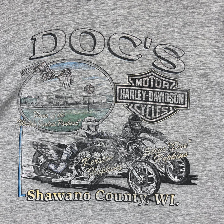 Hanes Harley-Davidson Eagle Pattern Long-Sleeve T-Shirt, Made in USA, Men's XXL equivalent. cotton gray type Vintage Second Hand