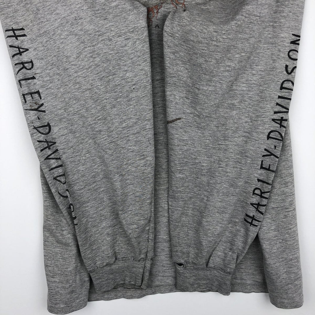 Hanes Harley-Davidson Eagle Pattern Long-Sleeve T-Shirt, Made in USA, Men's XXL equivalent. cotton gray type Vintage Second Hand