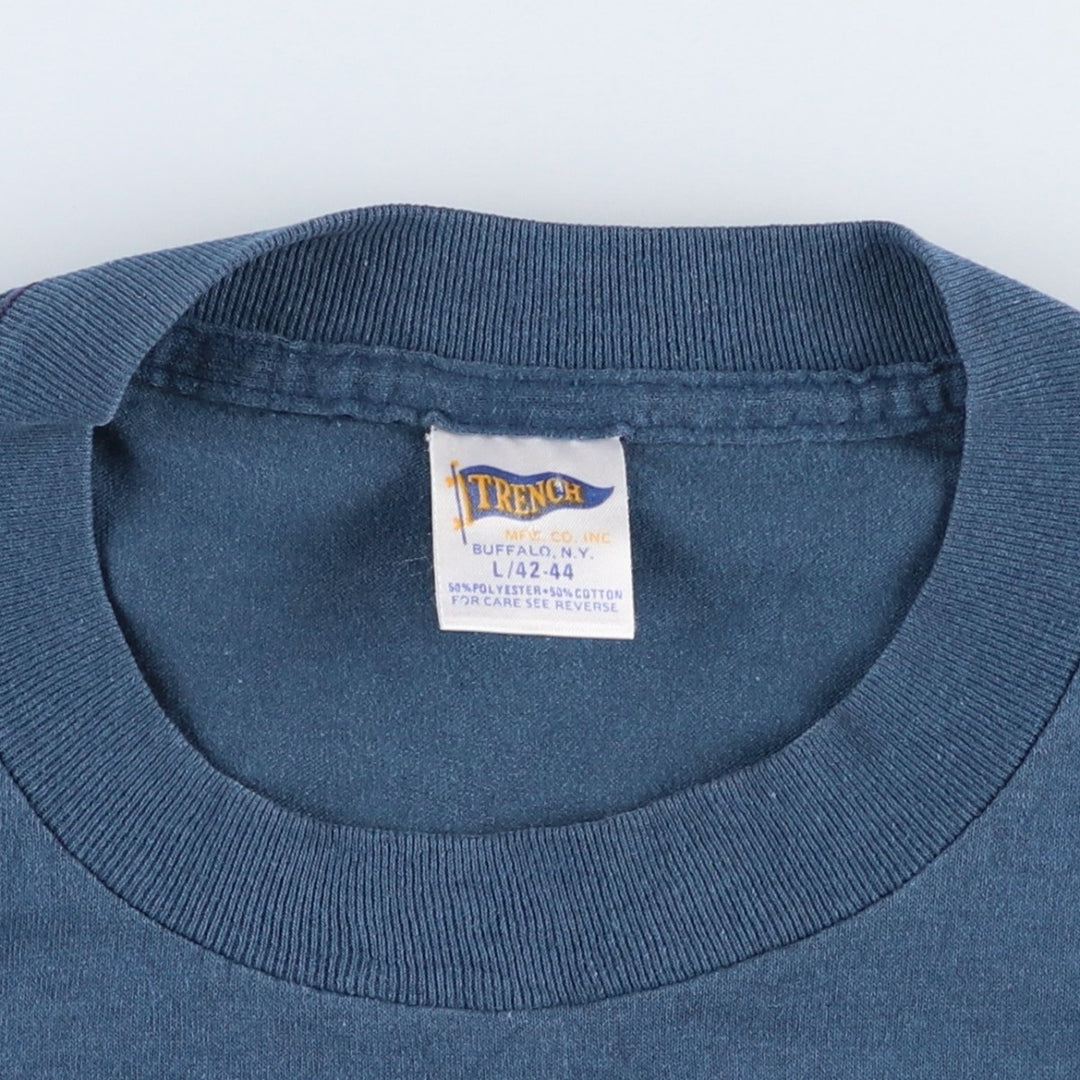 80'S TRENCH MLB NEW YORK YANKEES Sports Print T-Shirt, Made in USA, Men's Size L (Equivalent), Vintage cotton Navy blue Vintage Second Hand