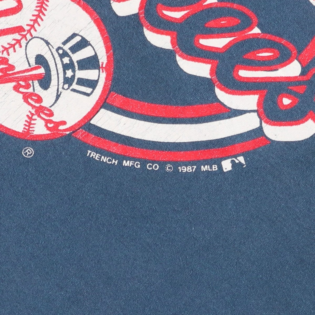 80'S TRENCH MLB NEW YORK YANKEES Sports Print T-Shirt, Made in USA, Men's Size L (Equivalent), Vintage cotton Navy blue Vintage Second Hand