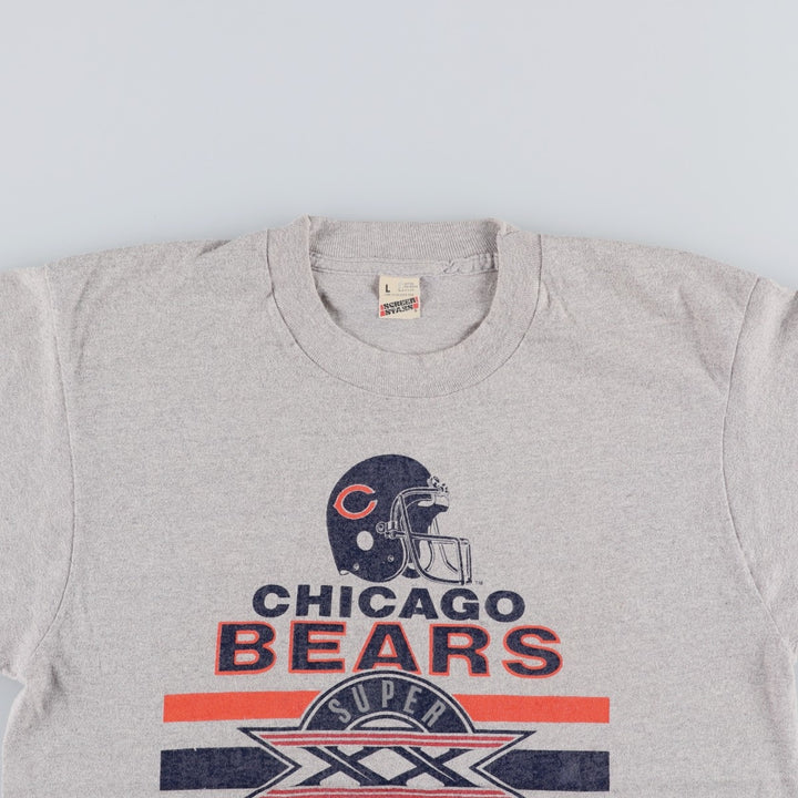 80'S Screen Stars NFL Chicago Bears Sports Print T-Shirt, Made in USA, Men's Size L (approx.), Vintage cotton gray type Vintage Second Hand