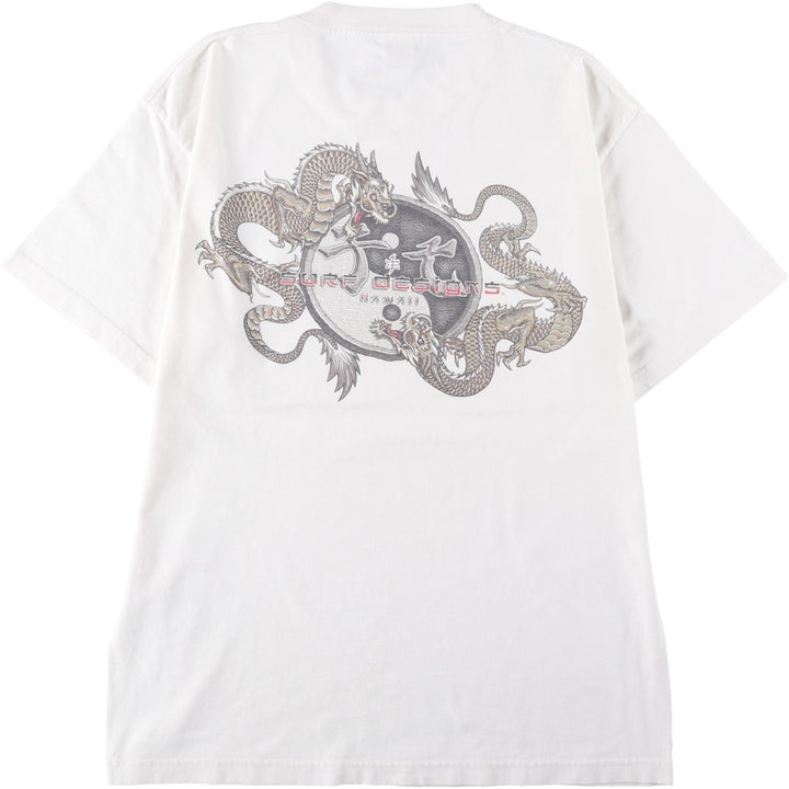 Town And Country Dragon Pattern Surf Skate T-Shirt, Made in USA, Men's Size L (approx.) cotton white type Vintage Second Hand