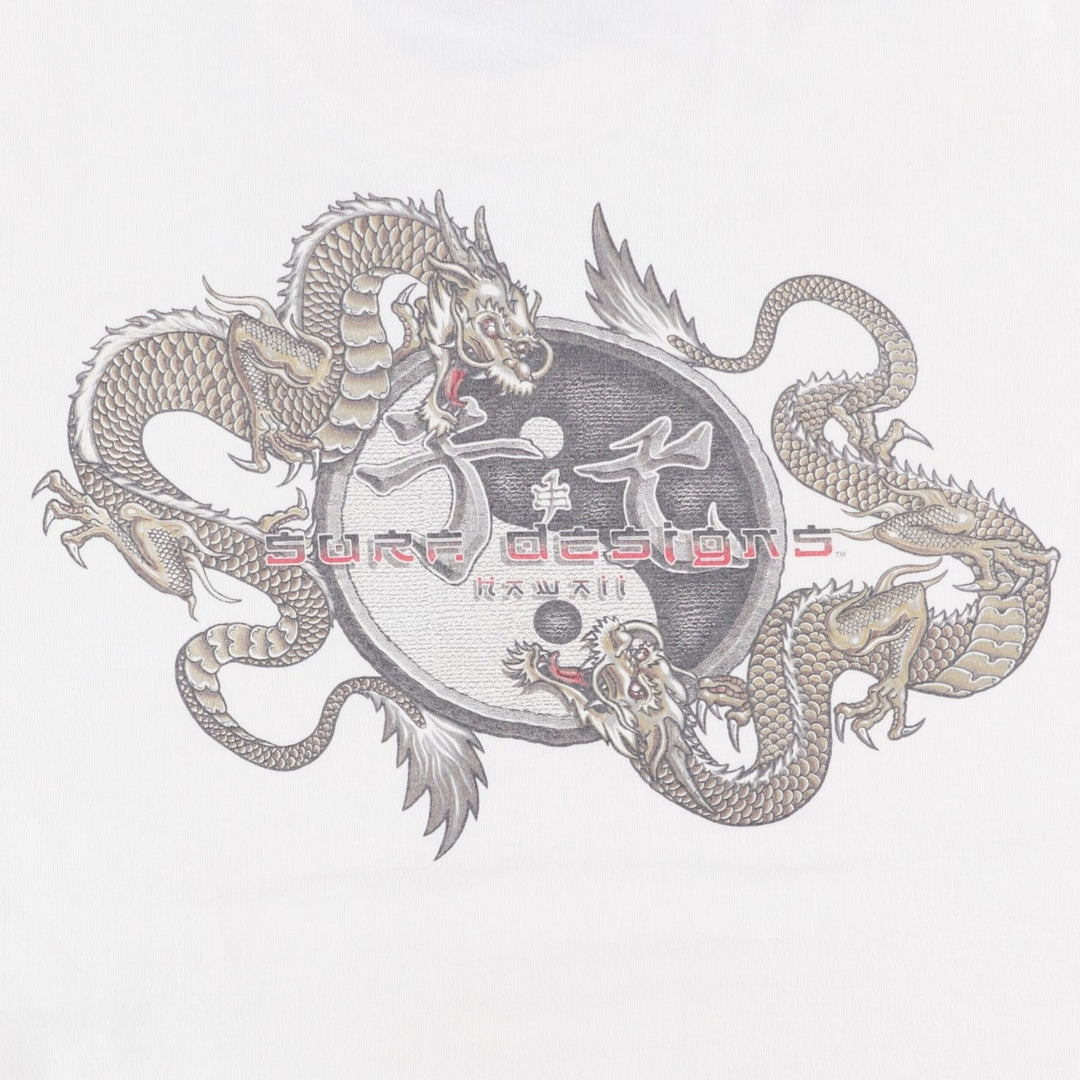 Town And Country Dragon Pattern Surf Skate T-Shirt, Made in USA, Men's Size L (approx.) cotton white type Vintage Second Hand