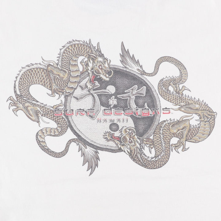 Town And Country Dragon Pattern Surf Skate T-Shirt, Made in USA, Men's Size L (approx.) cotton white type Vintage Second Hand