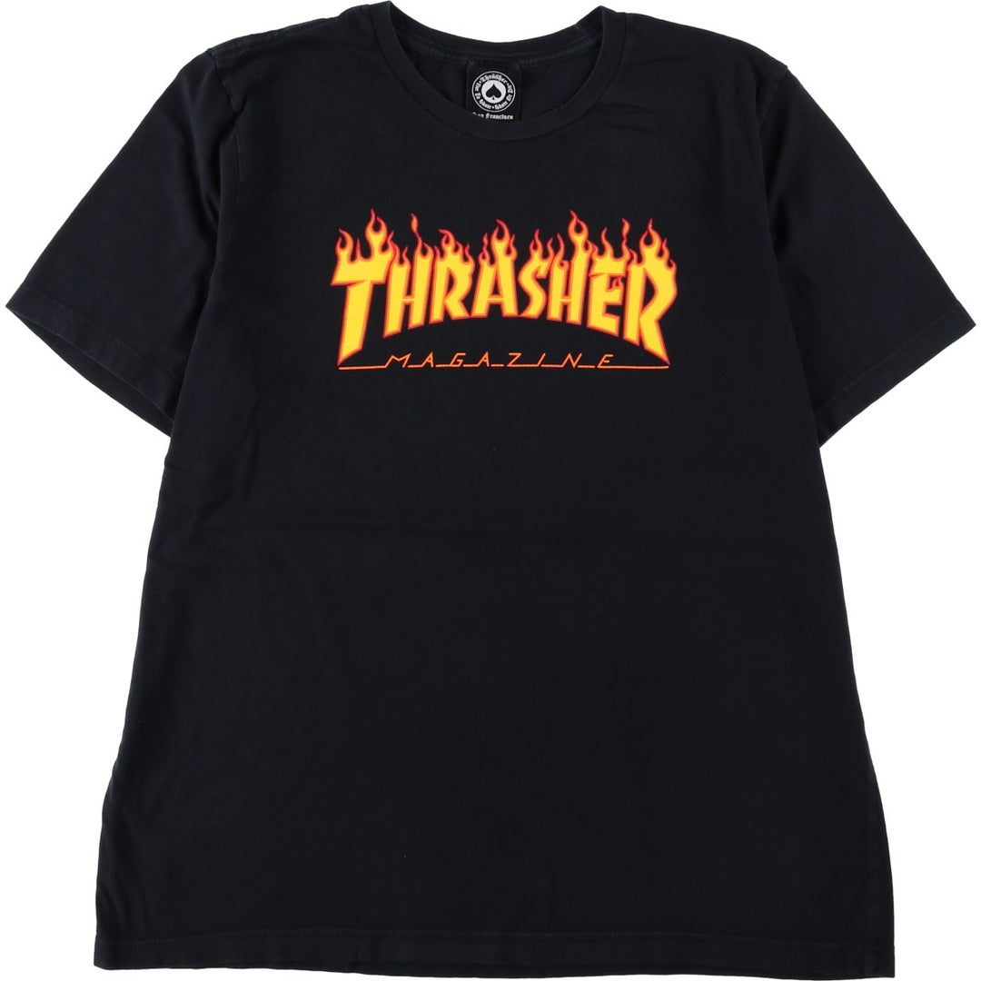 Thrasher Fire Pattern Logo Print T-Shirt, Men's Size XL (approx.) cotton black type Vintage Second Hand