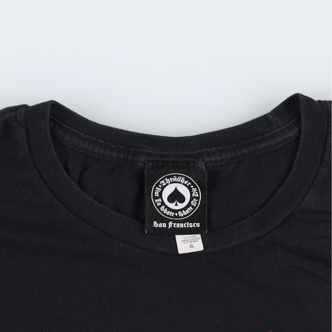 Thrasher Fire Pattern Logo Print T-Shirt, Men's Size XL (approx.) cotton black type Vintage Second Hand