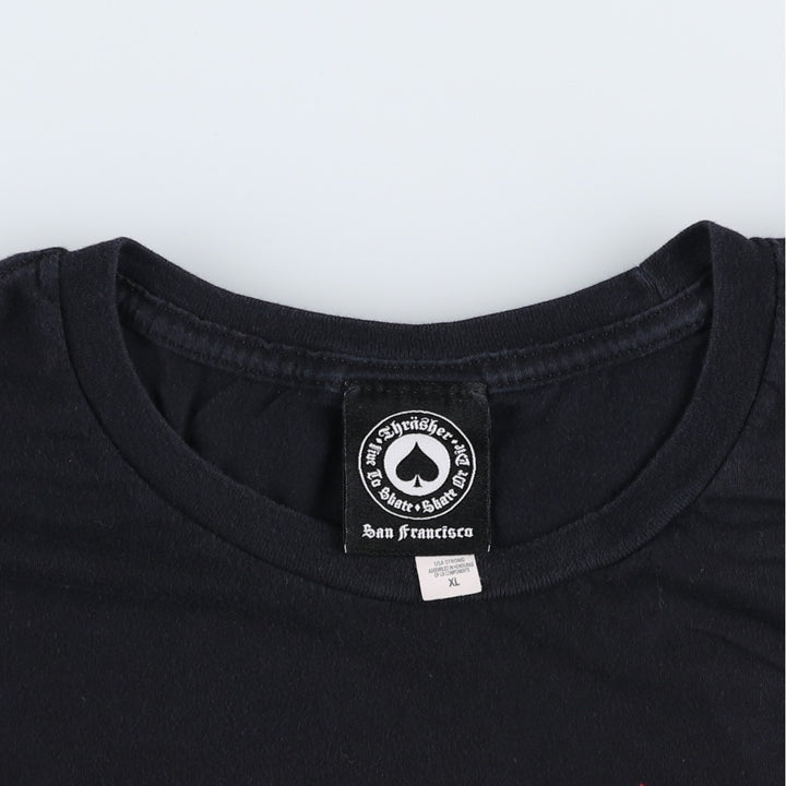 Thrasher Fire Pattern Logo Print T-Shirt, Men's Size XL (approx.) cotton black type Vintage Second Hand