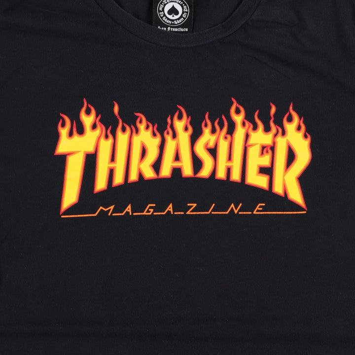Thrasher Fire Pattern Logo Print T-Shirt, Men's Size XL (approx.) cotton black type Vintage Second Hand
