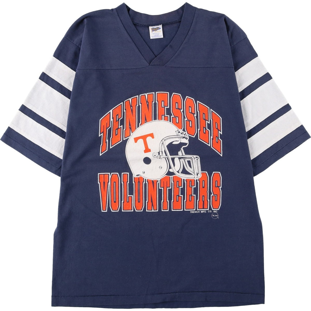 90'S TRENCH College V-neck Football 3/4 Sleeve T-shirt, Made in USA, Men's Size L (Equivalent), Vintage cotton navy blue type Vintage Second Hand