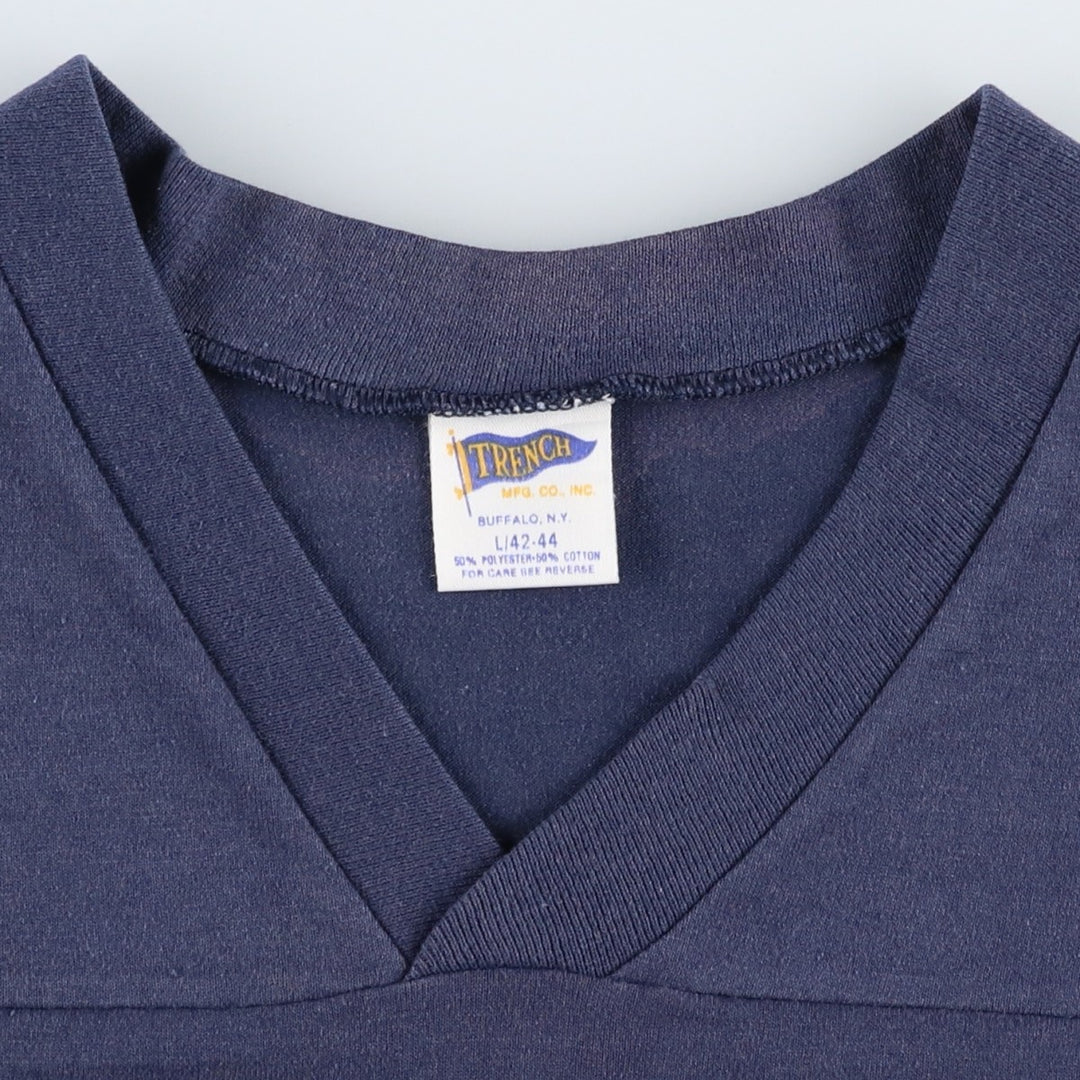 90'S TRENCH College V-neck Football 3/4 Sleeve T-shirt, Made in USA, Men's Size L (Equivalent), Vintage cotton navy blue type Vintage Second Hand