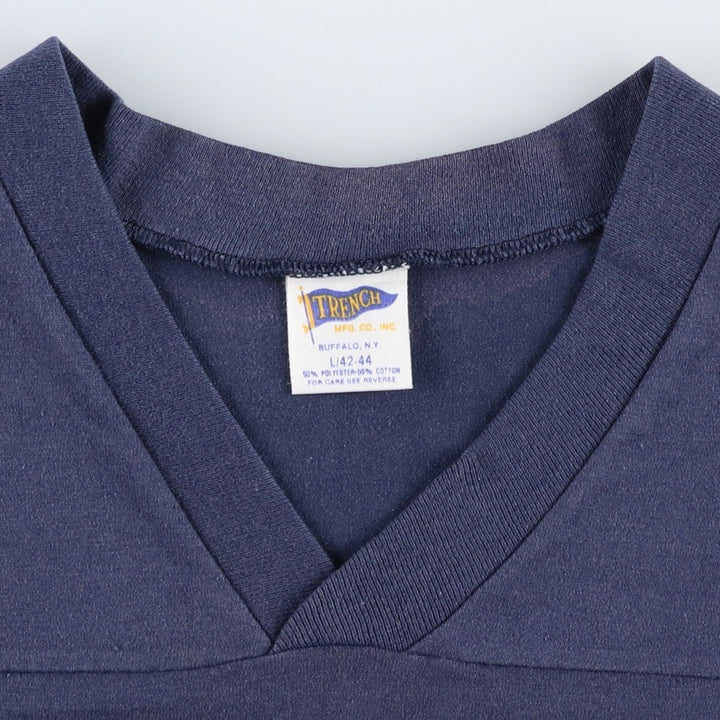 90'S TRENCH College V-neck Football 3/4 Sleeve T-shirt, Made in USA, Men's Size L (Equivalent), Vintage cotton navy blue type Vintage Second Hand
